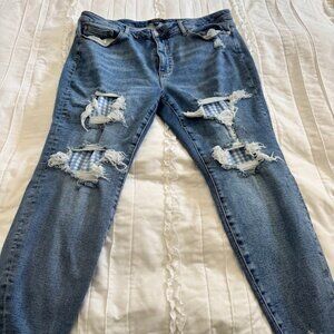 Judy Blue Womens Plus Size 20W Blue White Gingham Distressed Jeans